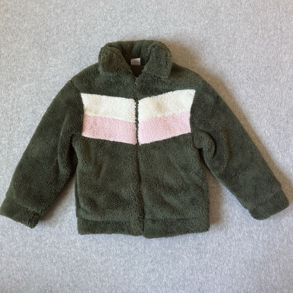Wonder Nation Girls Plush Jacket M 7/8 Fuzzy Zip Up Spring Coat Soft Green Teddy